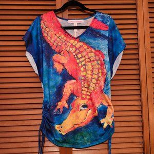 Sparkly orange and blue alligator top